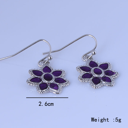Purple Rhinestone Floral Detail Alloy Earrings