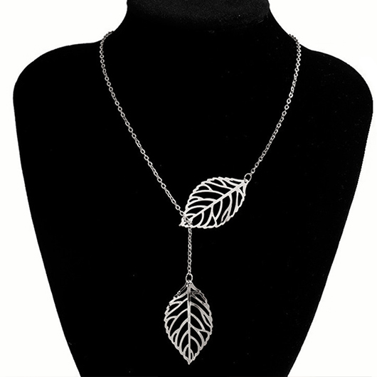 Silvery White Leaf Alloy Hollow Necklace