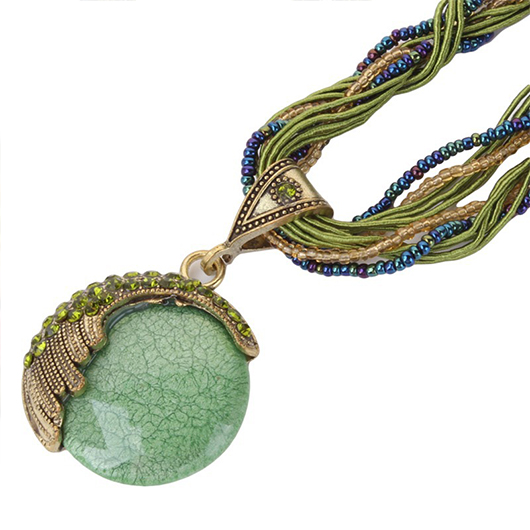 Grass Green Round Alloy Beads Detail Necklace