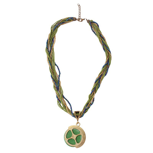 Grass Green Round Alloy Beads Detail Necklace