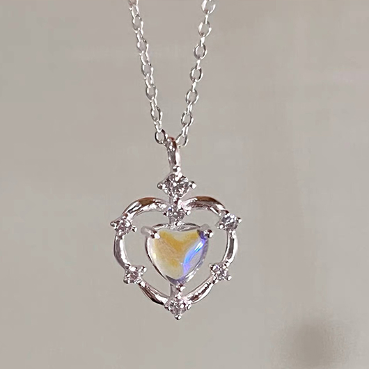 Silver Heart Rhinestone Detail Alloy Pendant