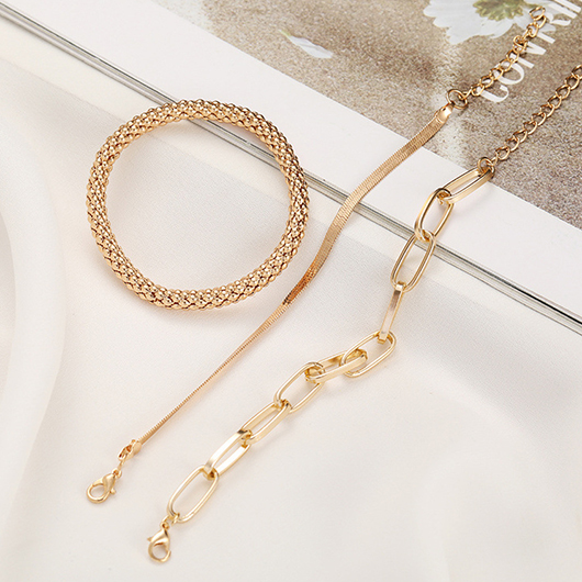 Golden Chain Round Alloy Bracelet Set