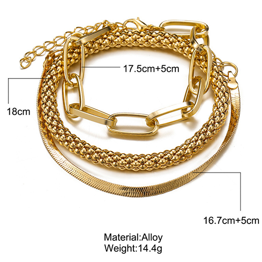 Golden Chain Round Alloy Bracelet Set