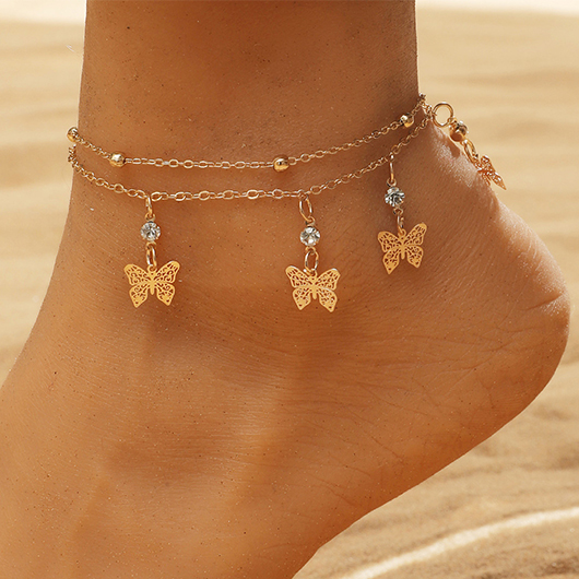 Golden Layered Hollow Butterfly Design Anklet