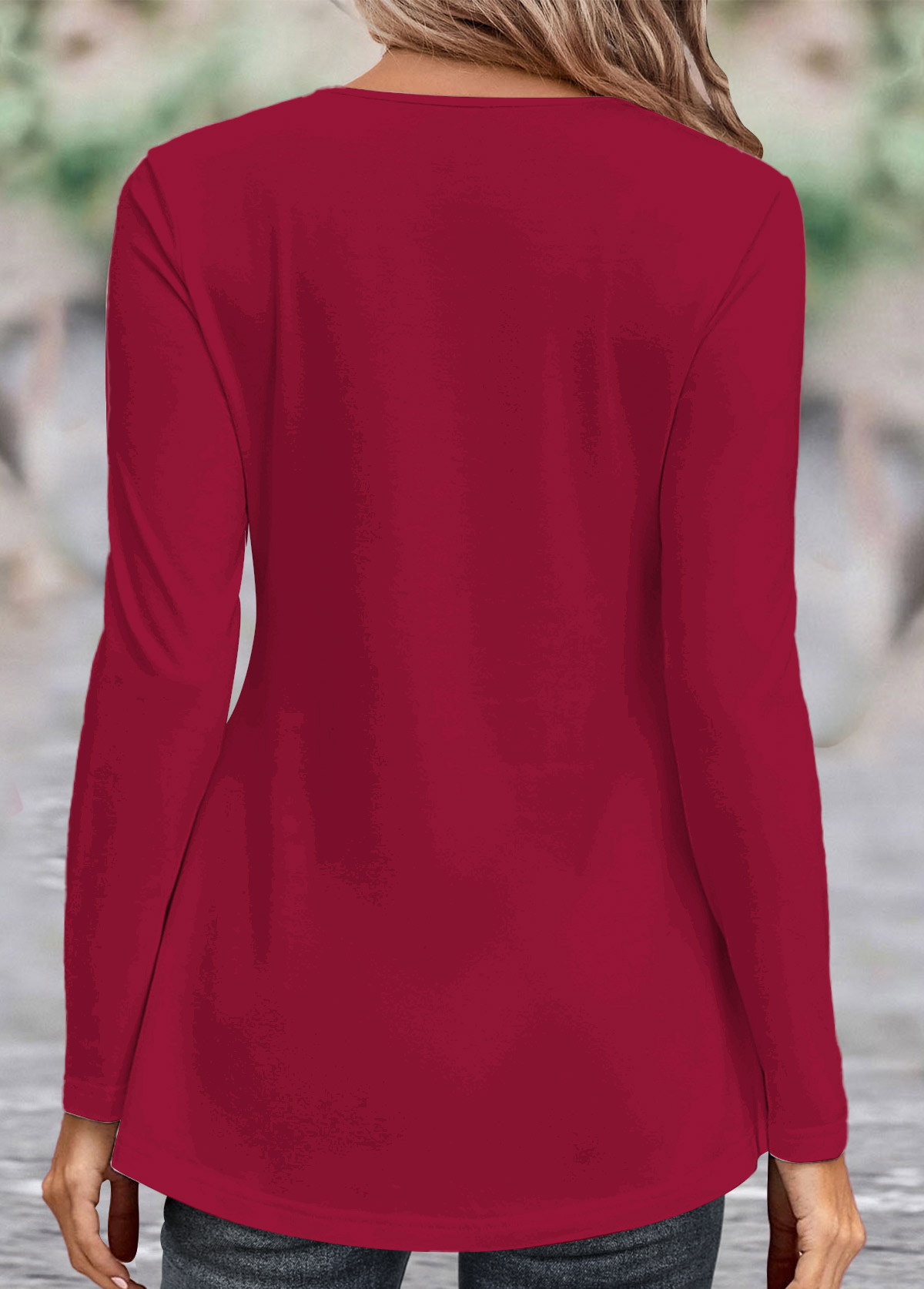 Wine Red Asymmetry Long Sleeve T Shirt