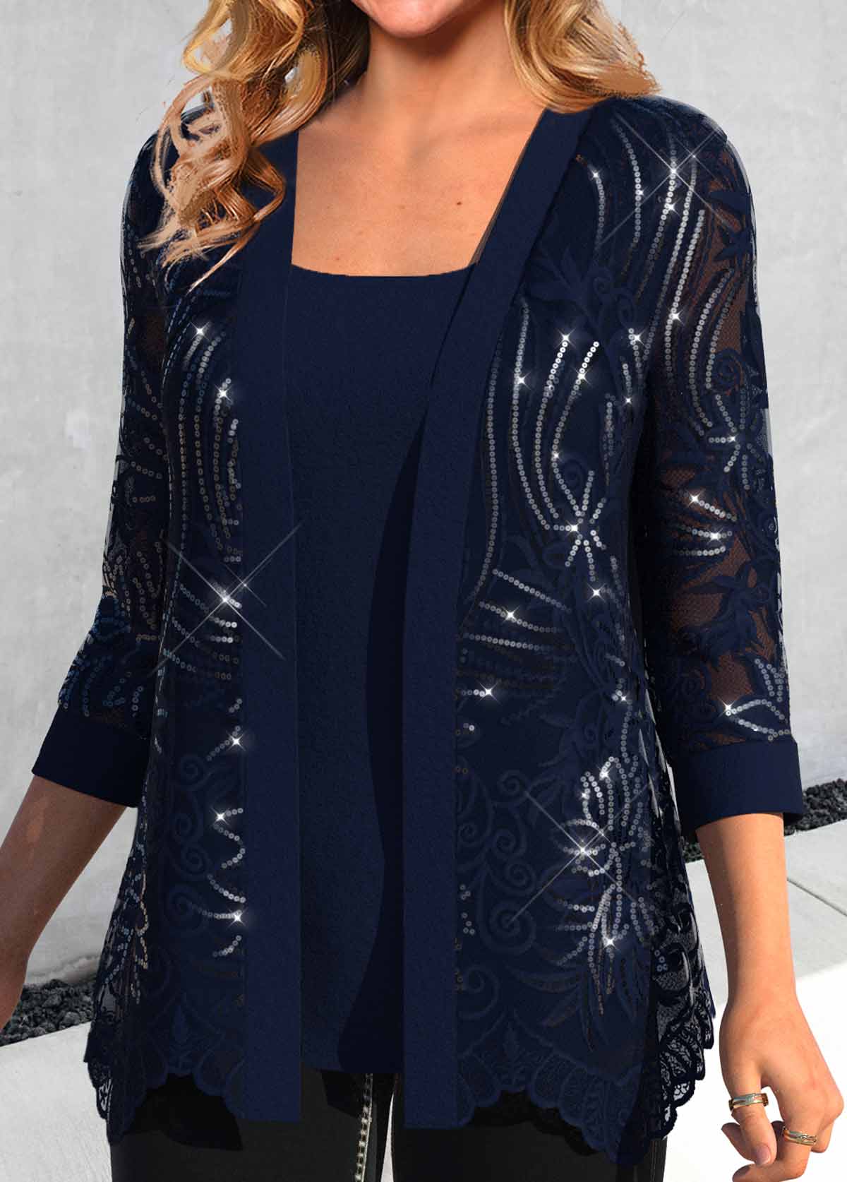 Navy Lace Tank Top and Cardigan
