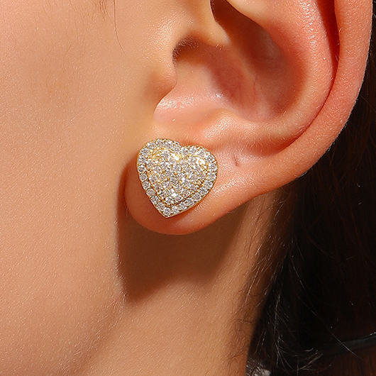 Copper Detail Hot Drilling Gold Heart Earrings