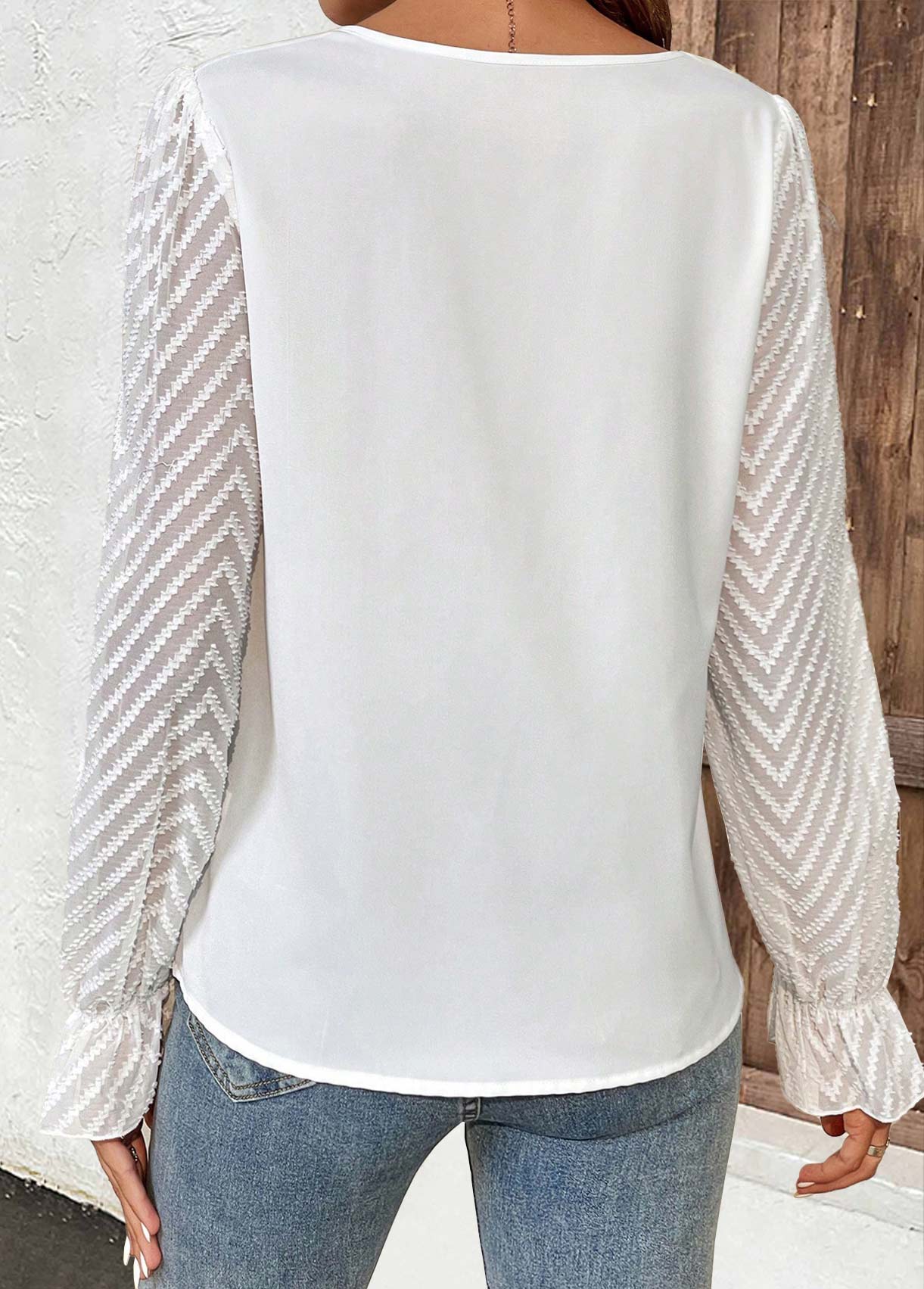White Ruched Long Sleeve Asymmetrical Neck T Shirt | picture 