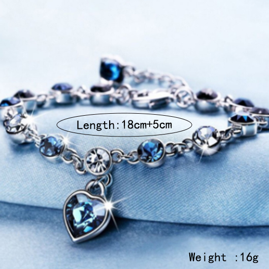 Alloy Detail Sky Blue Heart Bracelet