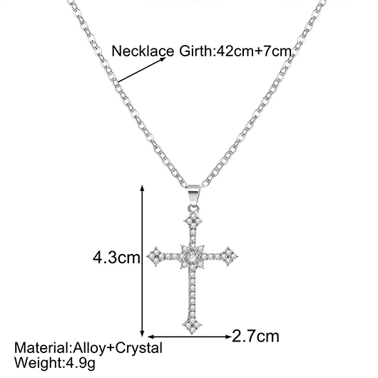 Silver Cross Alloy Rhinestone detail Necklace