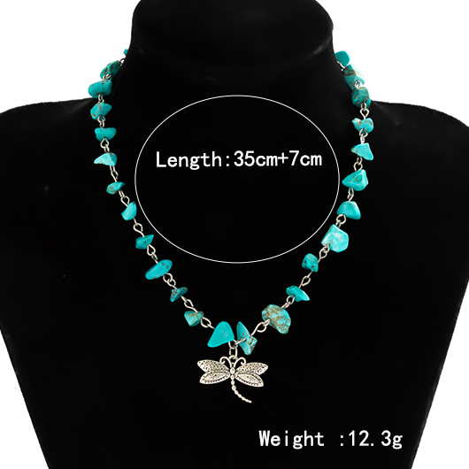 Cyan Alloy Detail Dragonfly Design Necklace