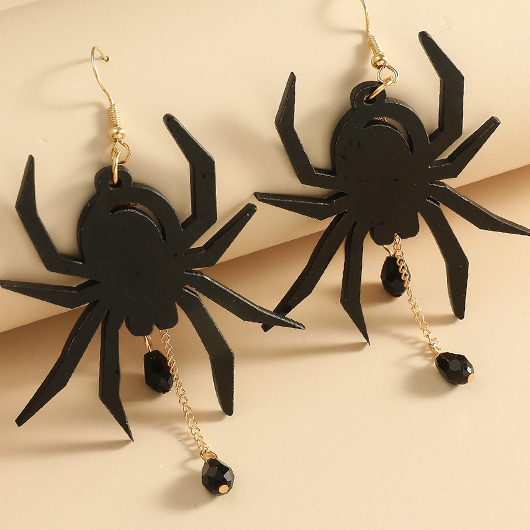 Patchwork Halloween Black Spider Design Earrings