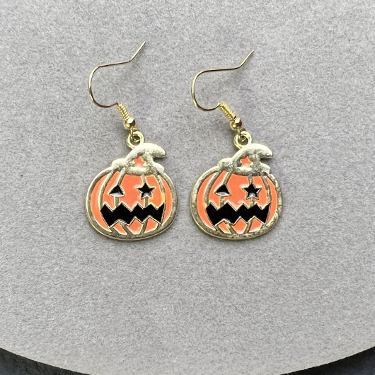 Alloy Detail Orange Pumpkin Design Earrings