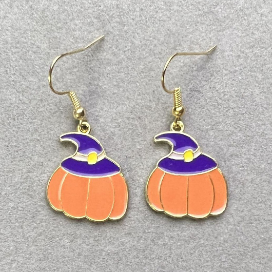 Orange Halloween Print Alloy Pumpkin Earrings