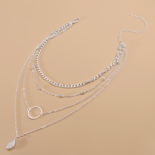 Alloy Detail Silver Round Design Necklace