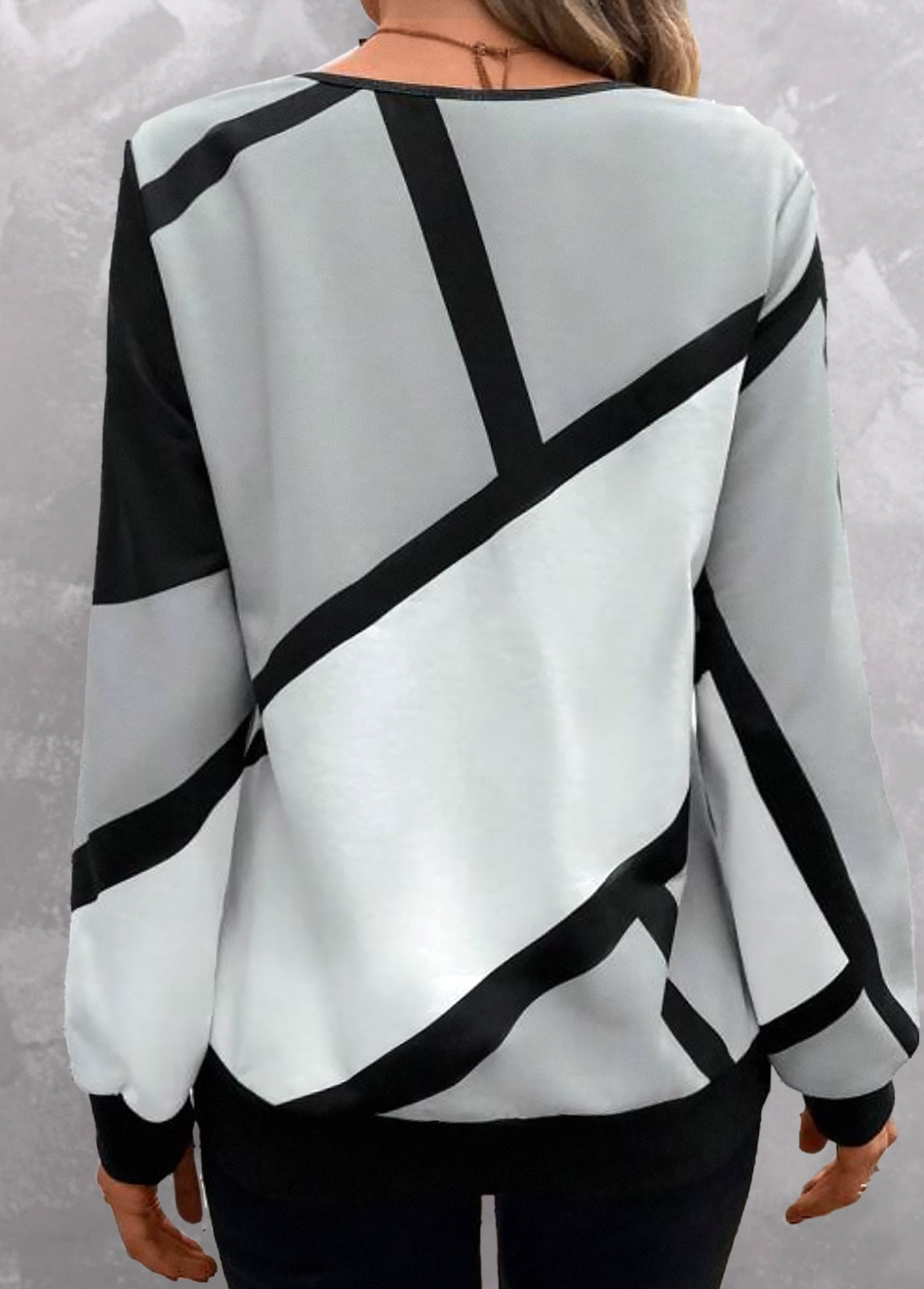 Light Grey Zipper Geometric Print Long Sleeve Sweatshirt