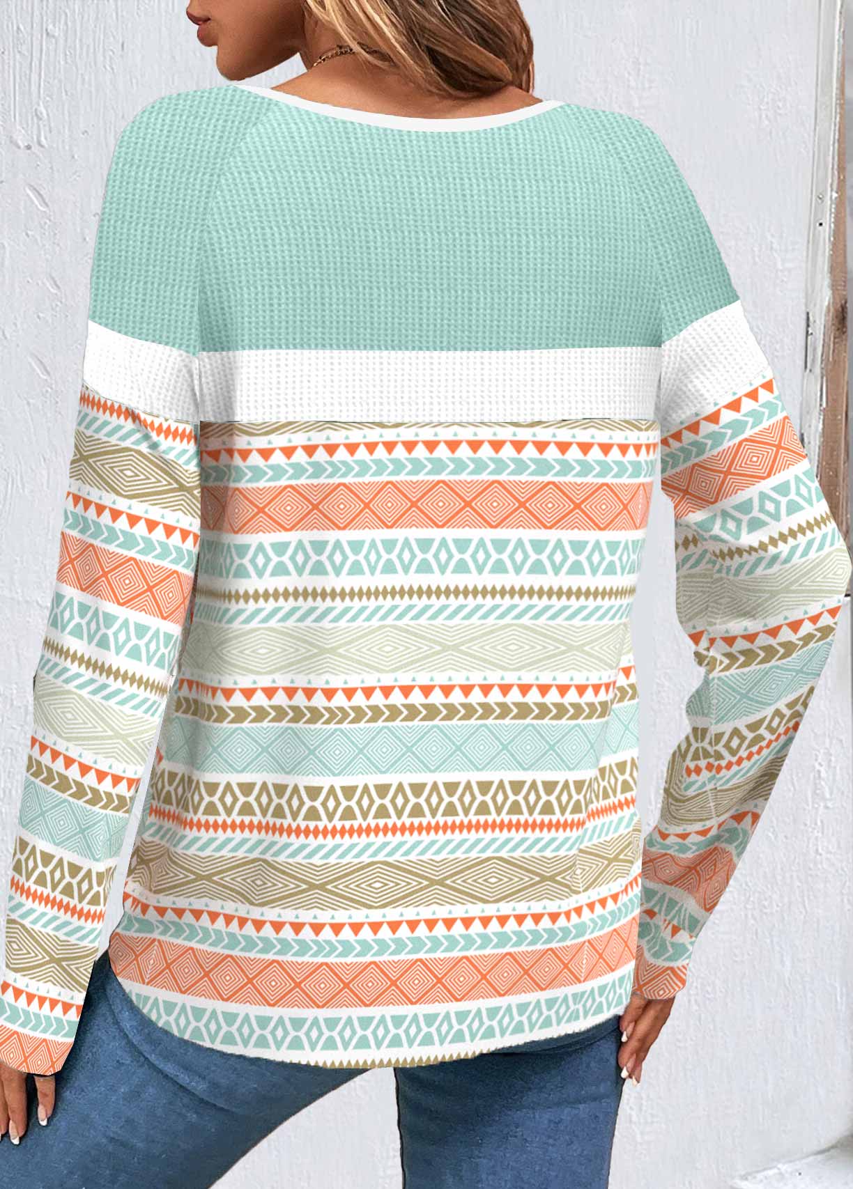 Multi Color Patchwork Tribal Print Long Sleeve Sweatshirt