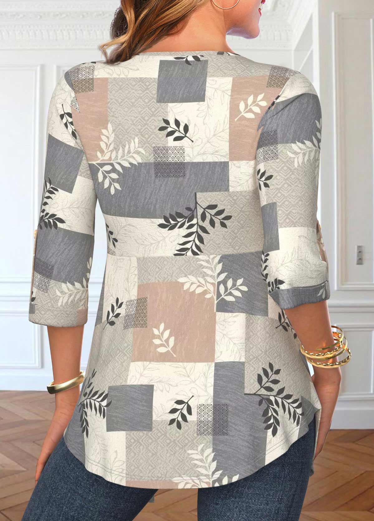Light Grey Geometric Print Fake Two Piece Twinset | picture 