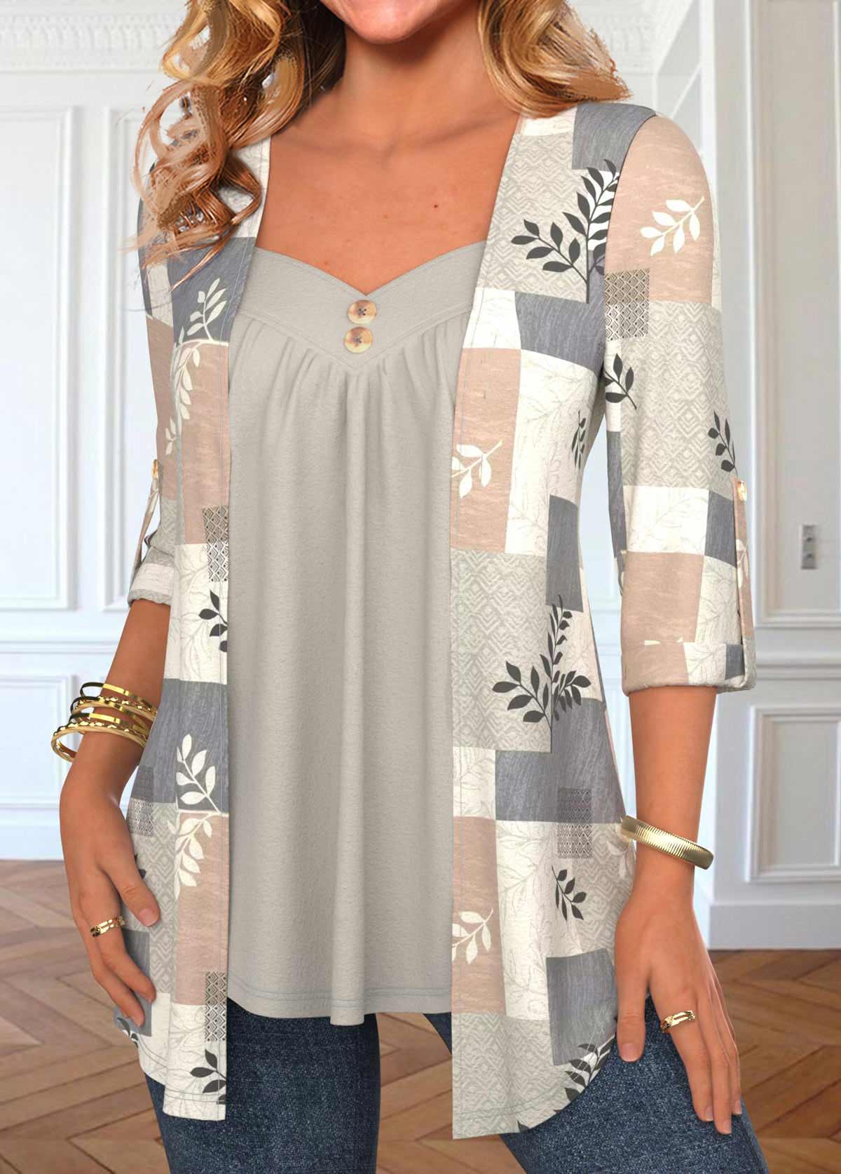 Light Grey Geometric Print Fake Two Piece Twinset | picture 