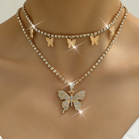 Alloy Detail Gold Butterfly Necklace Set