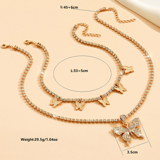 Alloy Detail Gold Butterfly Necklace Set