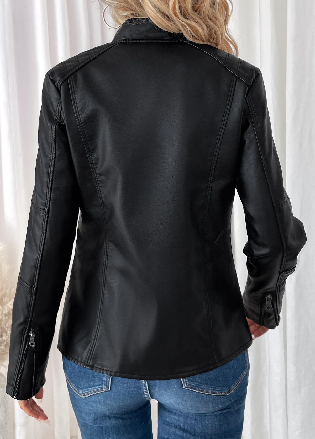 Black Pocket Long Sleeve High Neck Coat