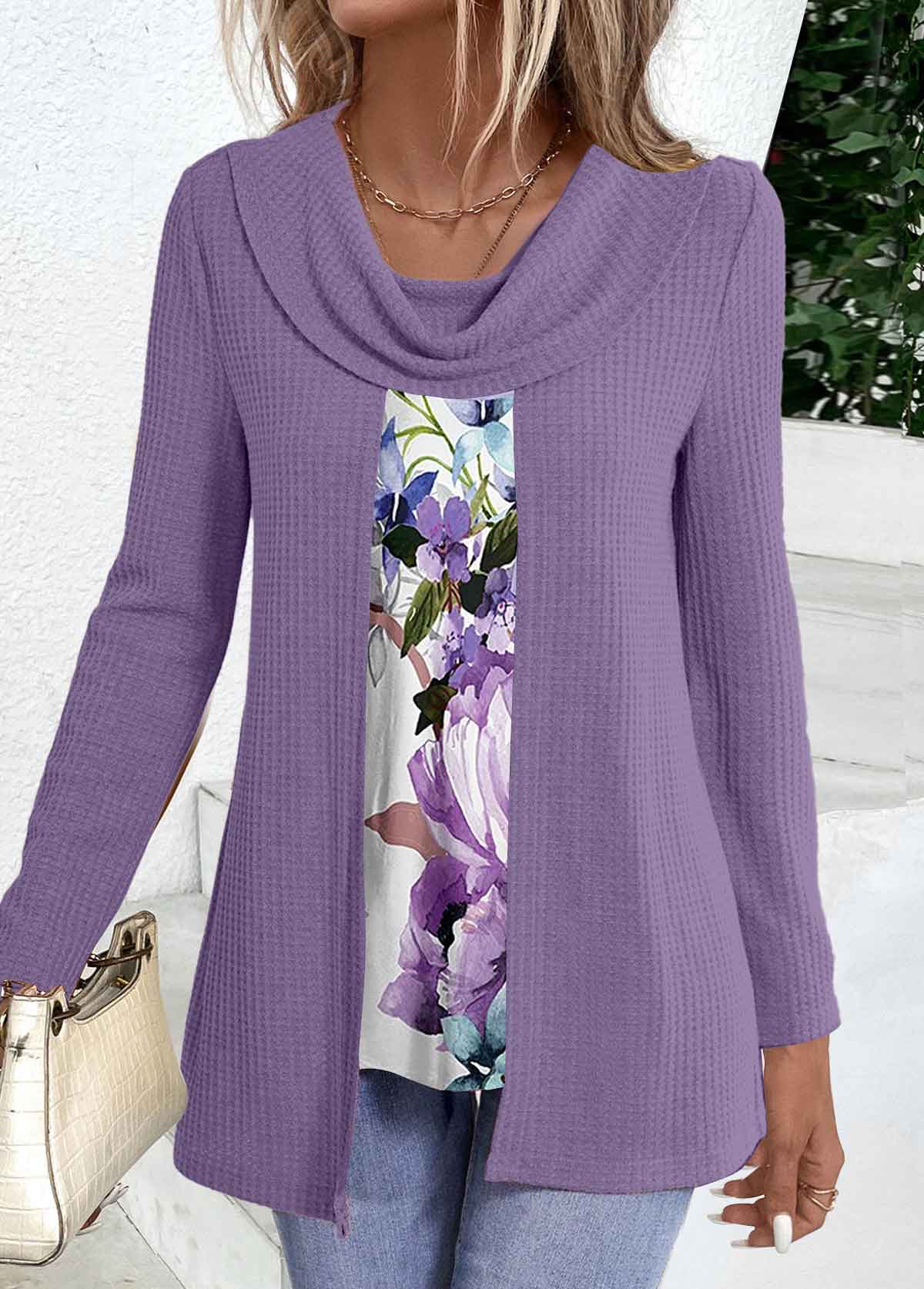 Plus Size Purple Fake 2in1 T Shirt