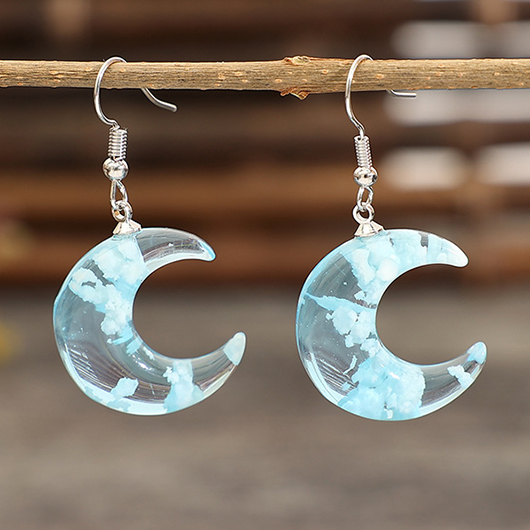 Light Blue Moon Design Glass Earrings