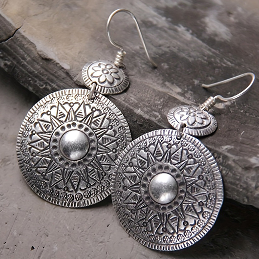 Silvery White Round Floral Alloy Earrings
