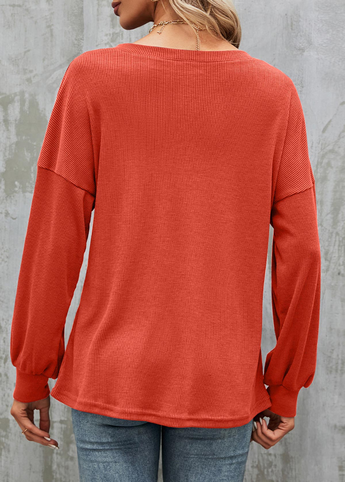 Brick Red Button Long Sleeve T Shirt