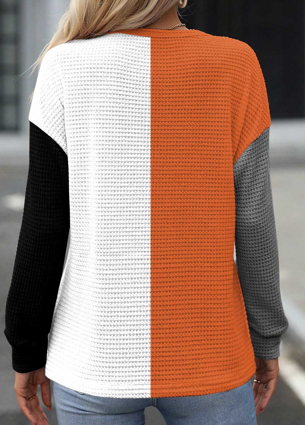 Plus Size Multi Color Patchwork Long Sleeve Sweatshirt