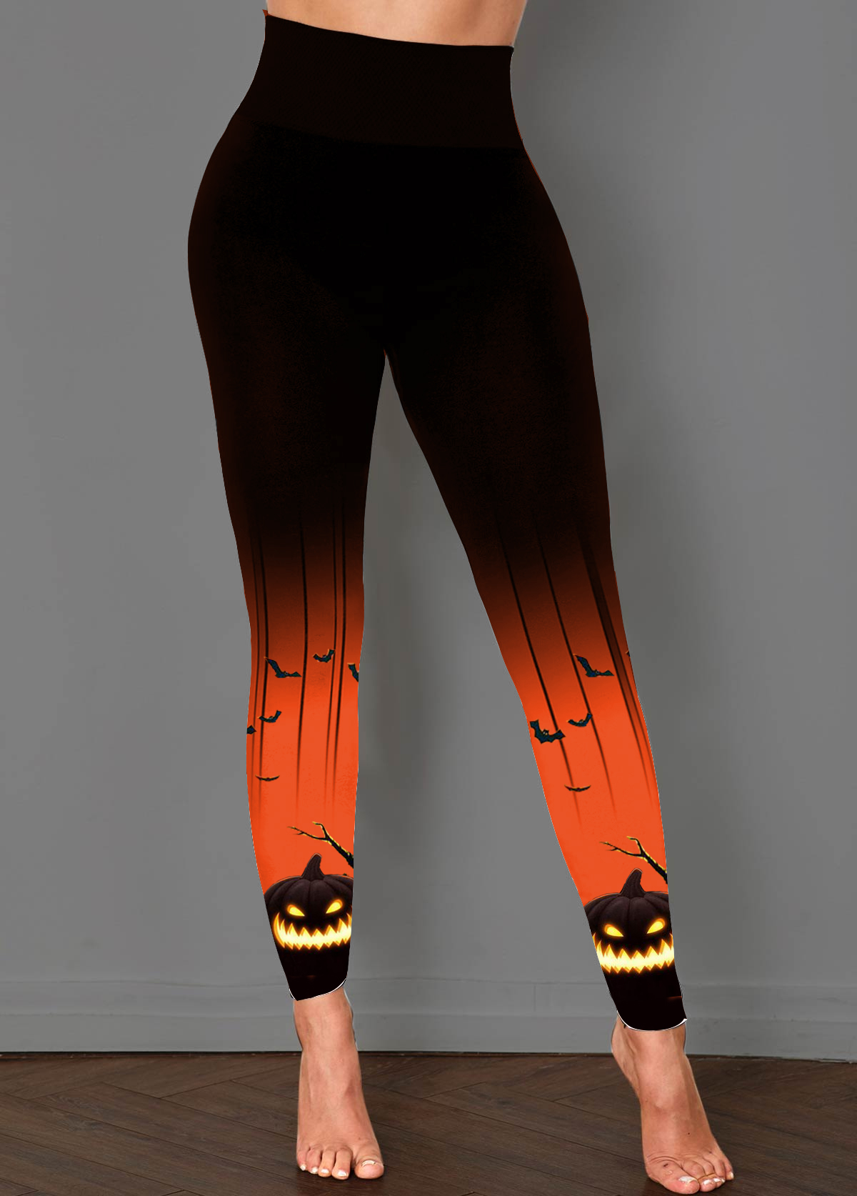 Black Halloween Print High Waisted Ankle Length Leggings