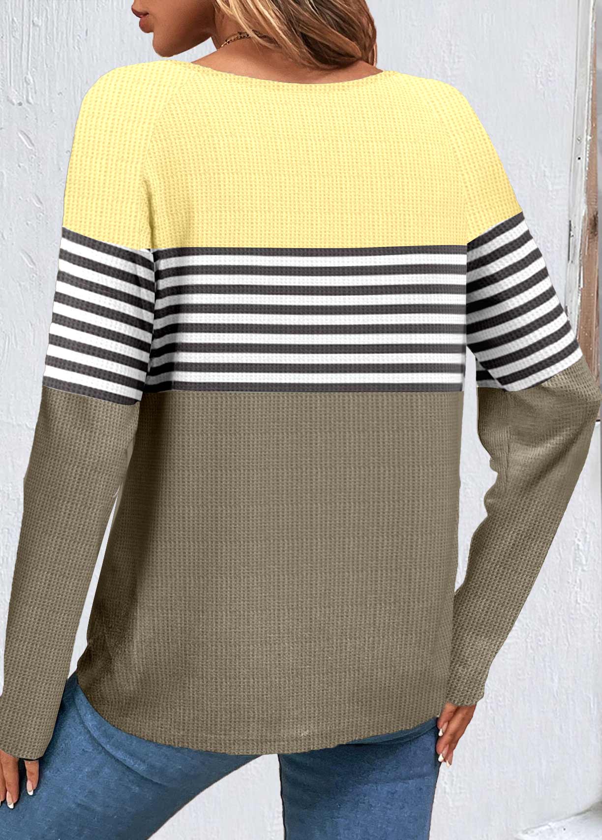 Sage Green Patchwork Striped Long Sleeve Sweatshirt