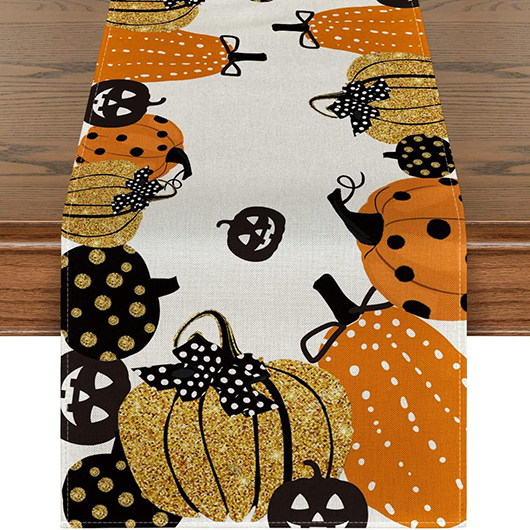 Linen Orange Halloween Print Tablecloth