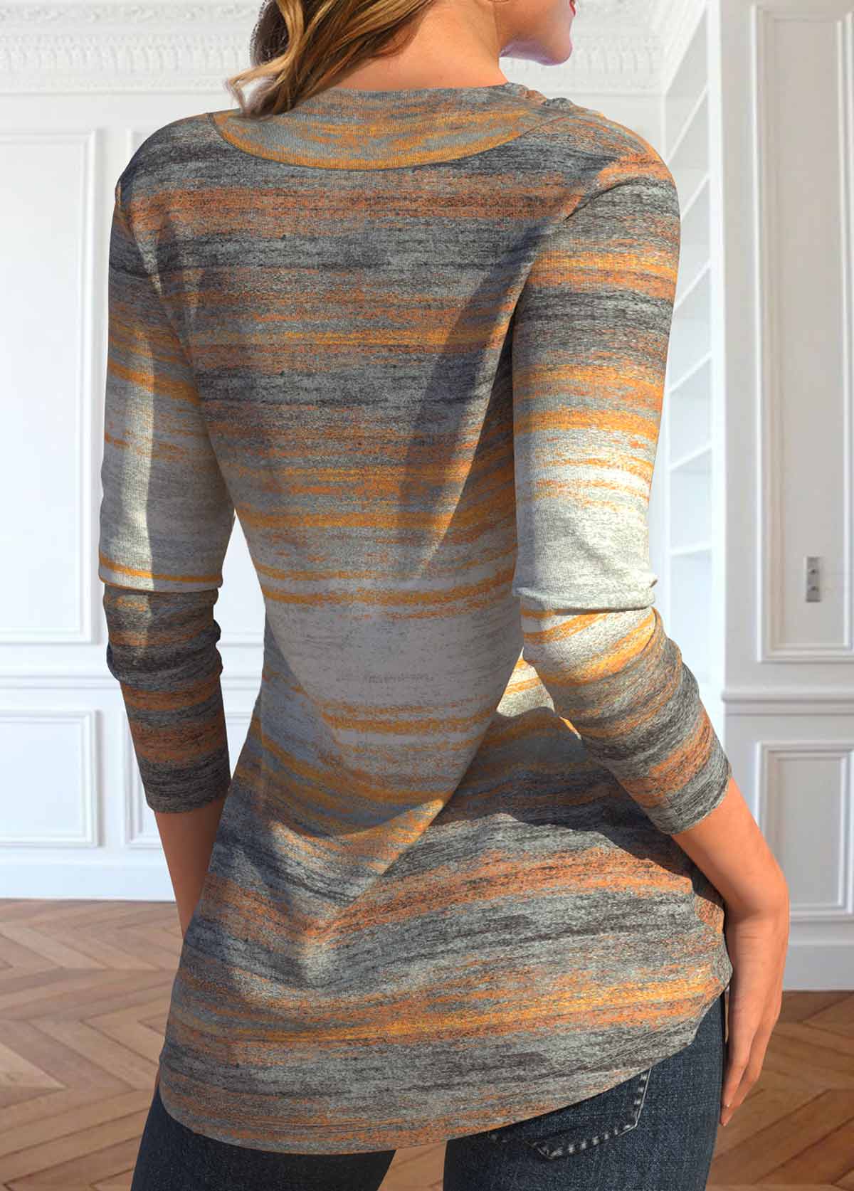 Multi Color Button Striped Long Sleeve T Shirt | picture 