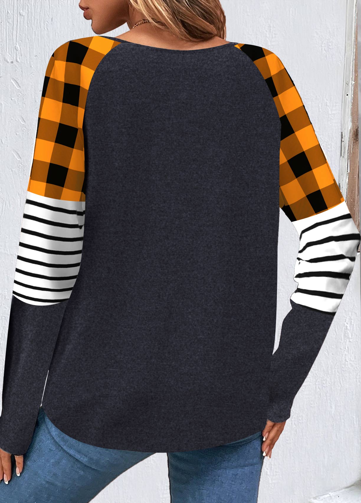 Plus Size Orange Patchwork Halloween Print Sweatshirt | picture 