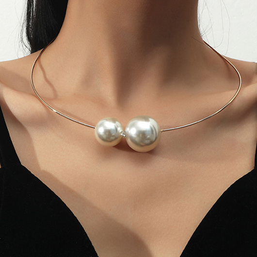 Gold Pearl Design Asymmetric Circular Necklace