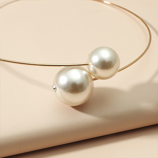 Gold Pearl Design Asymmetric Circular Necklace