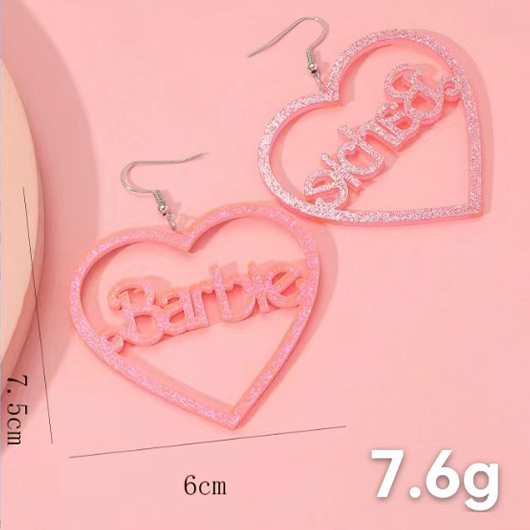 Pink Heart Cutout Letter Detail Earrings