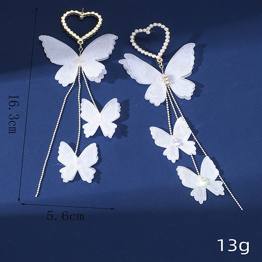 Silvery White Butterfly Pearl Heart Earrings