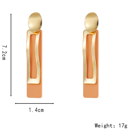 Orange Geometric Detail Rectangle Metal Earrings