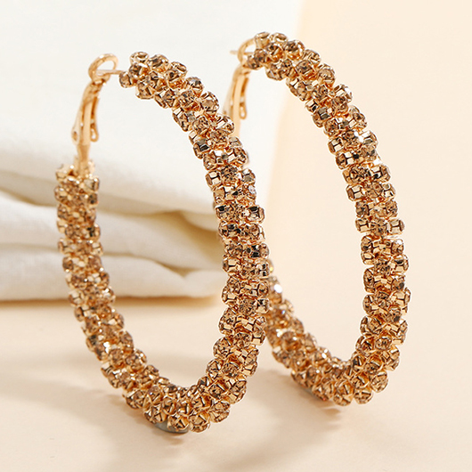 Gold Round Alloy Detail Rhinestone Earrings