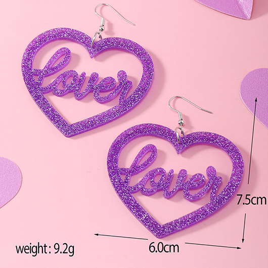 Purple Heart Letter Detail Shinning Earrings