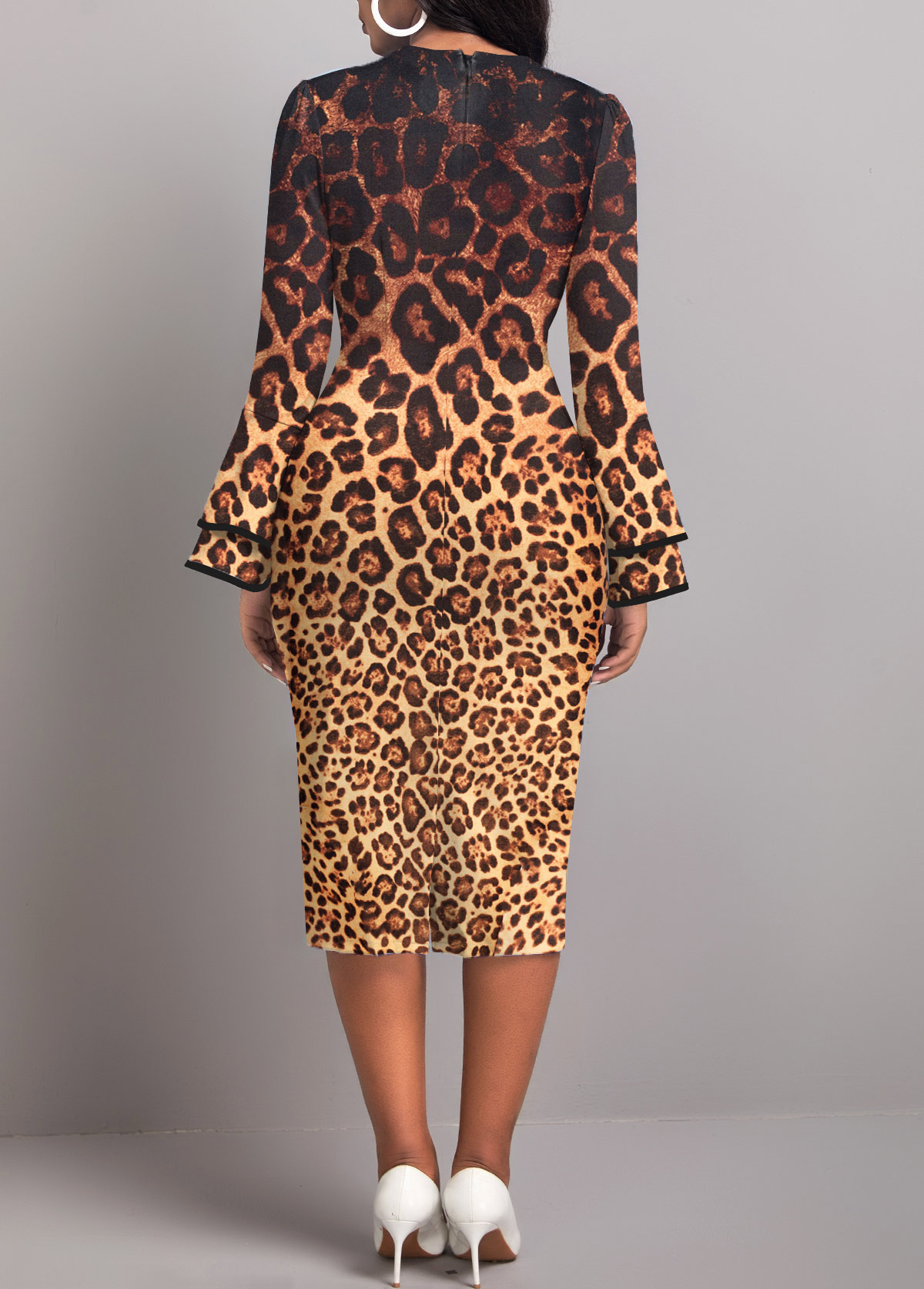 Dark Coffee Contrast Binding Leopard Bodycon Dress