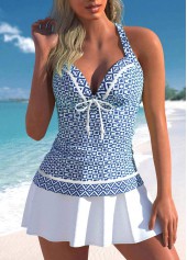 Criss Cross Mid Waisted Geometric Print Tankini Set