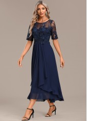 Navy Lace Short Sleeve Round Neck Dress | thumb picture 