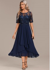 Navy Lace Short Sleeve Round Neck Dress