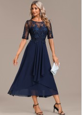 Navy Lace Short Sleeve Round Neck Dress | thumb picture 