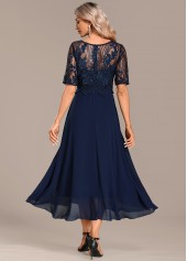 Navy Lace Short Sleeve Round Neck Dress | thumb picture 