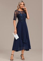 Navy Lace Short Sleeve Round Neck Dress | thumb picture 
